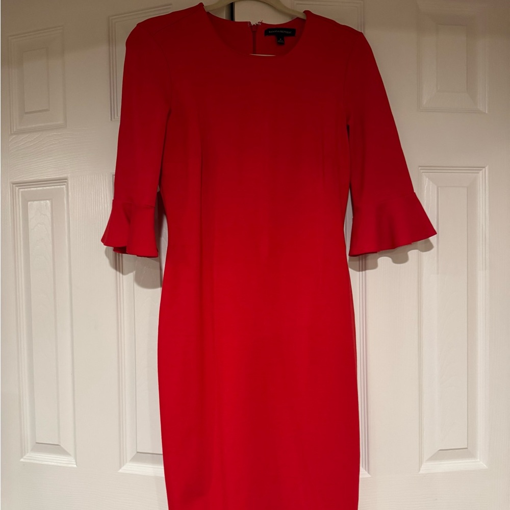 Red dress, bell sleeve, round neck size 4